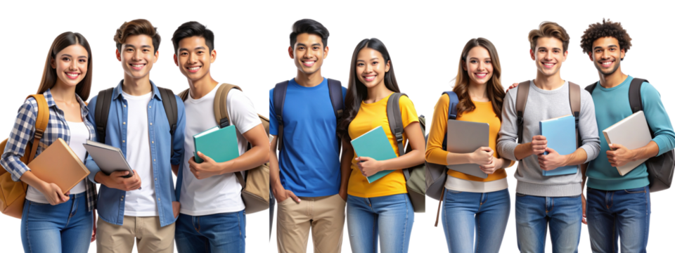 Trio of University Students Posing Confidently, Transparent png - Powered by Adobe