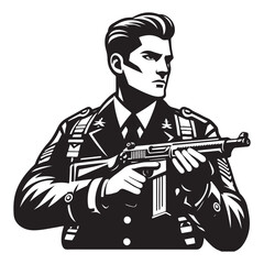 Man in military uniform holding a gun image vector