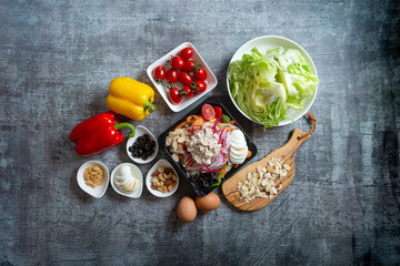 Salad and various vegetables nuts
