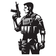 Man in military uniform holding a gun image vector