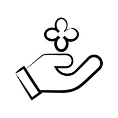 Open hands with a small flower on top