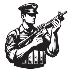 Man in military uniform holding a gun image vector