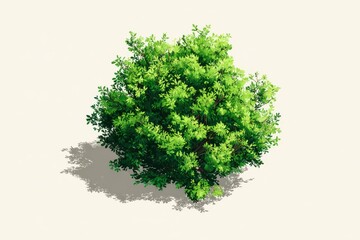 Isometric green shrub design featuring shadows on a white backdrop for landscape gardening and eco-friendly projects