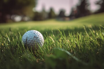 Close up view of a golf ball on vibrant green turf for passionate golf fans and sports photography lovers