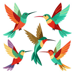 Obraz premium A Vibrant Collection of Hummingbirds in Flight A Colorful and Dynamic Vector Illustration Showcasing the Beauty and Grace of These Tiny Birds Against a Clean