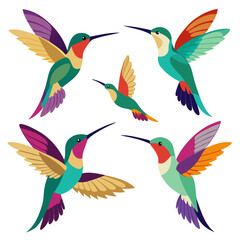 Vibrant Hummingbird Collection A Colorful Array of Flying Jewels in Various Poses Showcasing Exquisite Wing Patterns and Graceful Forms Against a Clean White Background Perfect