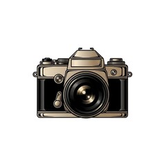 Vintage SLR Camera: Gold & Black Detailed Illustration