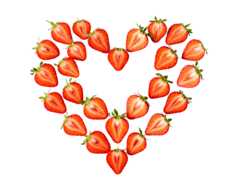 Top-Down Artistic Arrangement of Fresh Strawberries in Heart Shape,