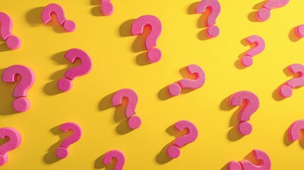 Fototapeta premium The Colorful Question Marks Dance on a Yellow Background