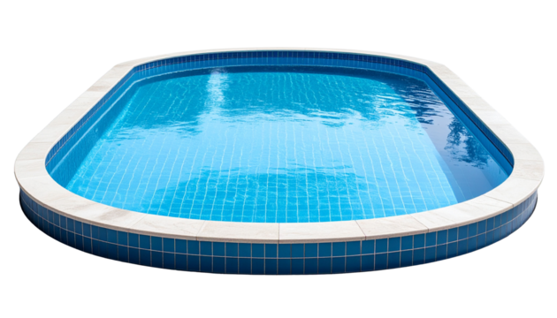 swimming pool with blue water rounded by marble isolated on transparent background
