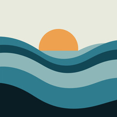 Abstract waves meet the setting sun