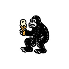 Fototapeta premium Whimsical Gorilla Enjoying Ice Cream Cone: Funny Illustration in Vector Art with Playful Animal Character Design