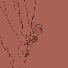 Woman rock climbing a steep cliff face