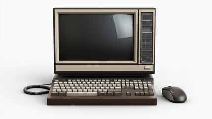 A vintage beige and turquoise desktop computer with a CRT monitor and keyboard, set against a bright turquoise background.