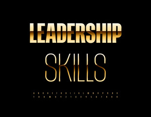 Vector Cool icon Leadership Skills. Elegant Gold Font. Elite Alphabet Letters and Numbers set.