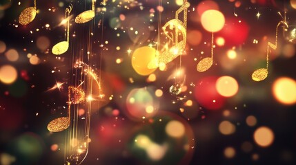 Obraz premium Golden Musical Notes Falling, Festive Background