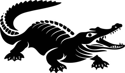 A silhouette of a mythical reptilian creature, a dark figure against a plain white background, emphasizing its ominous and mysterious presence.