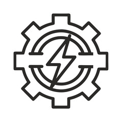 Minimalist Gear and Lightning Bolt Industrial Icon &ndash; Monochrome Line Art Emblem