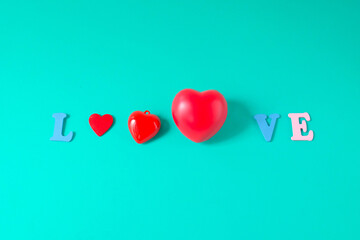 I Love You Concept Banner. Letters on color background with Red heart .