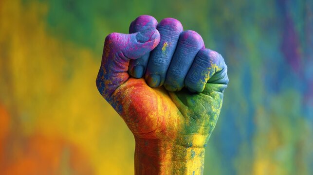 The vibrant fist representing unity and empowerment through colorful expression.