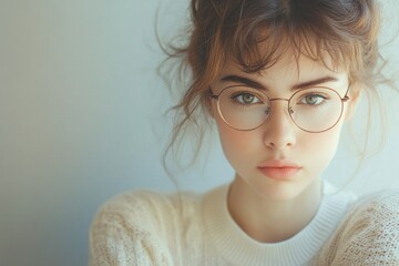 High Quality Visual of Young Woman with Glasses Being Bossy