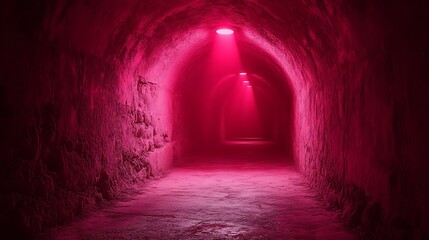 Fototapeta premium Pink tunnel passageway with illuminated walls.
