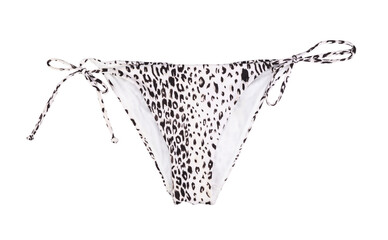 Stylish bikini bottoms with leopard print isolated on white background. Summer beach fashion.