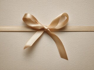 Beige satin ribbon bow on a textured paper