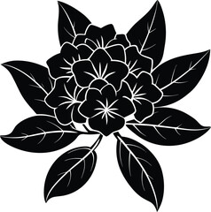 Mountain laurel flower with leaf silhouette.