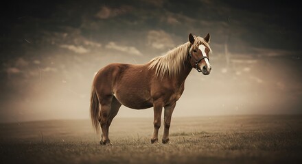 Obraz premium Majestic Horse in a Misty Field