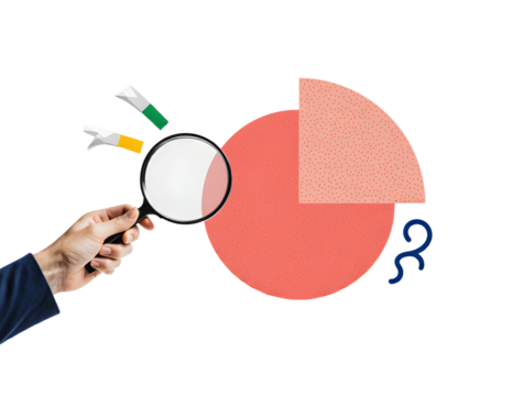 Data Analytics: A focused examination of data analytics, using a magnifying glass to scrutinize key insights of a business plan and chart metrics