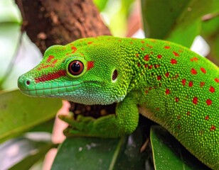 Fototapeta premium Close-up of vibrant green gecko