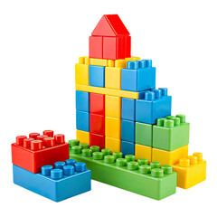 Fototapeta premium Colorful Toy Building Blocks for Kids Isolated on Transparent Background PNG
