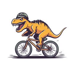 Cartoon Tyrannosaurus Rex Riding a Bicycle with Helmet on a White Background Illustration
