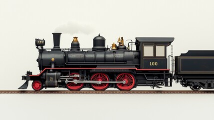 Fototapeta premium Classic steam locomotive, full side profile, clean white backdrop, soft diffused light, realistic, detailed