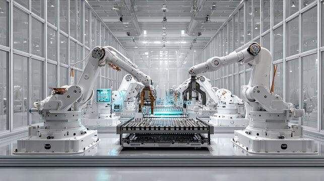 Innovative robots create solutions in modern factory showcasing disruption in technology - Powered by Adobe