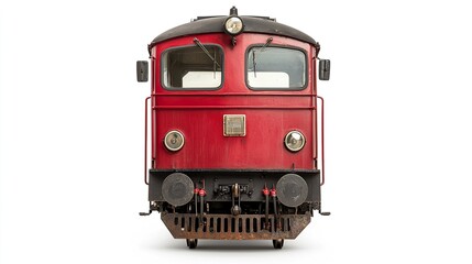 Obraz premium Cog railway locomotive, compact, frontal view, isolated on white, mechanical, specialized