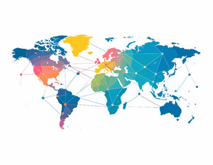Obraz premium Colorful Geometric World Map with Network Connections on White Background