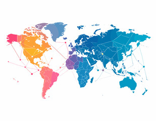 Obraz premium Colorful Geometric World Map Depicting Global Network Connections on a White Background