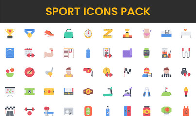 Diverse flat vector sport icons featuring fitness games and athletic equipment.