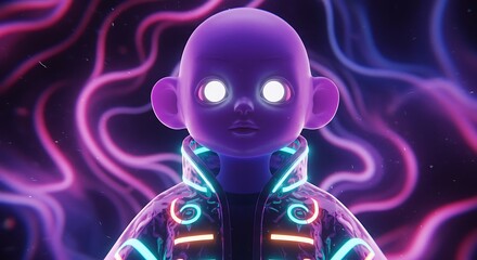 Neon-Lit Child Figure in Futuristic Style