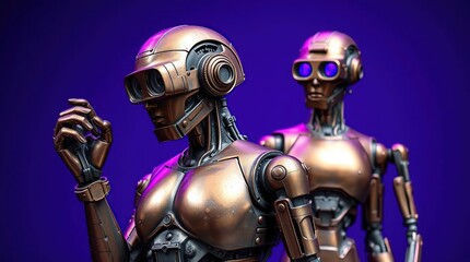 Naklejka premium Bronze Automation Robots in Deep Purple