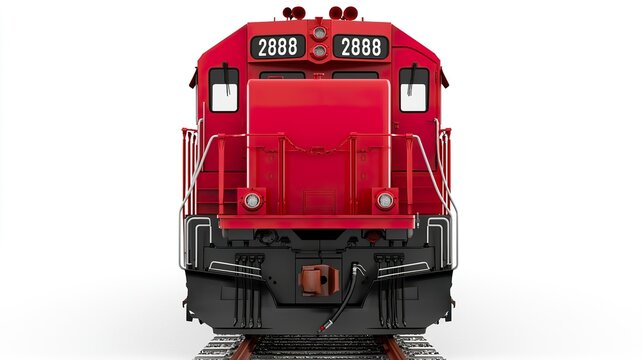 Freight train engine, simple design, direct front view, white background, rugged, functional