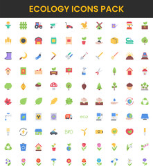Fototapeta premium Flat Design Ecology Icons Pack Agriculture Renewable Energy and Environmental Conservation.