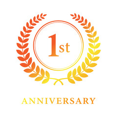 First anniversary laurel wreath with gradient colors and text isolated on white background