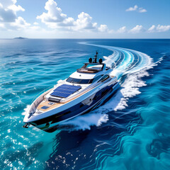 Luxury Solar-Powered Yacht Cruising on Turquoise Tropical Ocean