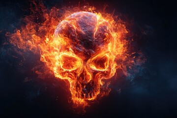 Fiery skull design against a dark background.