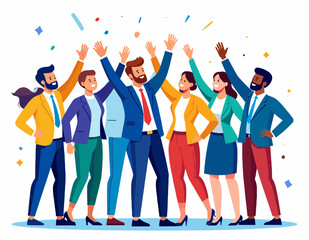 Diverse Business Team Celebrating Success with Confetti in a Dynamic Vector Illustration with Cheerful Expressions and Colorful Outfits