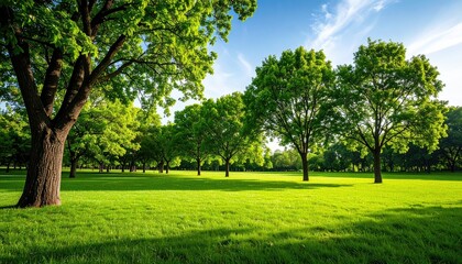 Lush green parkland under a clear sky