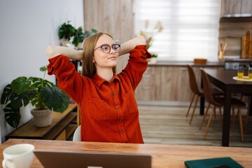 Embracing relaxation in a cozy home workspace setting
